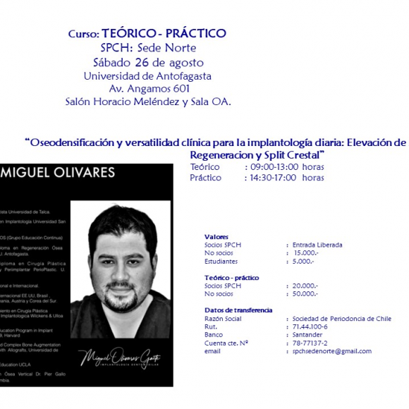 Sede Norte: Curso: “Oseodensificación y versatilidad clínica para la implantología diaria: Elevación de Seno Transcrestal, Regeneración y Split Crestal”